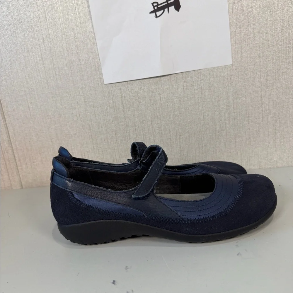 NAOT Kirei 41/ 10 Navy Blue Suede + Leather Mary Janes Flats Comfort Shoes